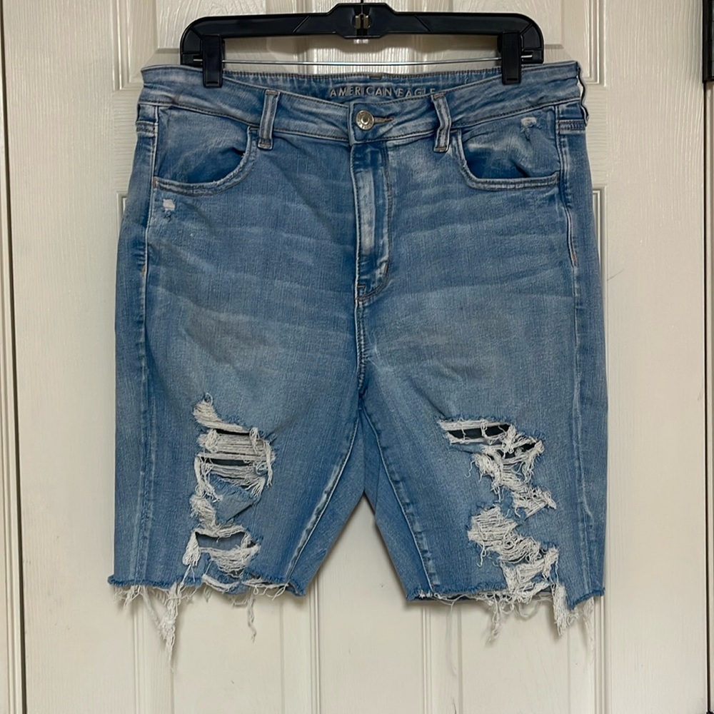 American Eagle Outfitters Light Blue Distressed Denim Bermuda Shorts
